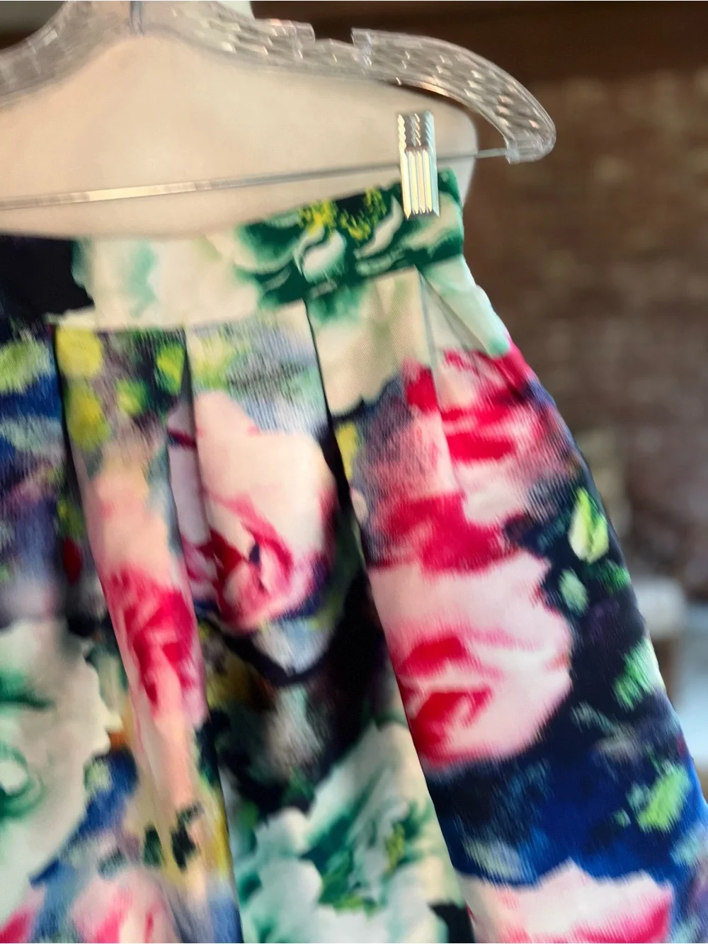 Akira Chicago Floral Multicolor Taffeta Pleated Full Midi Skirt S Retro Party